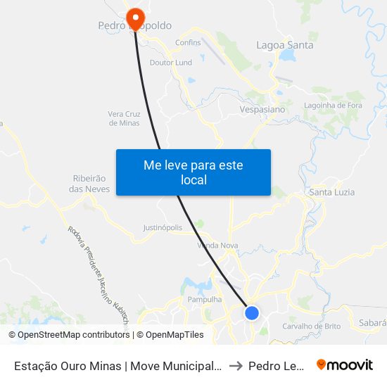 Estação Ouro Minas | Move Municipal - Sentido Centro to Pedro Leopoldo map