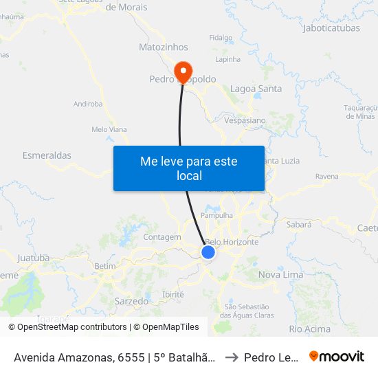 Avenida Amazonas, 6555 | 5º Batalhão Da Polícia Militar to Pedro Leopoldo map