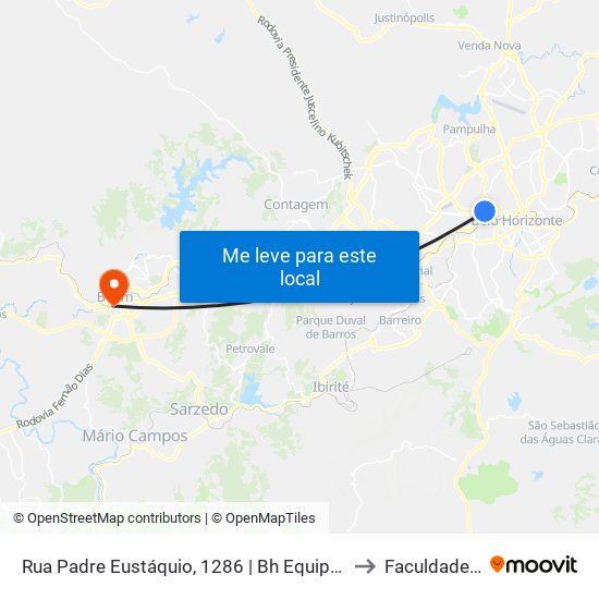 Rua Padre Eustáquio, 1286 | Bh Equipamentos/Francisco's Sorveteria to Faculdade Pitágoras map