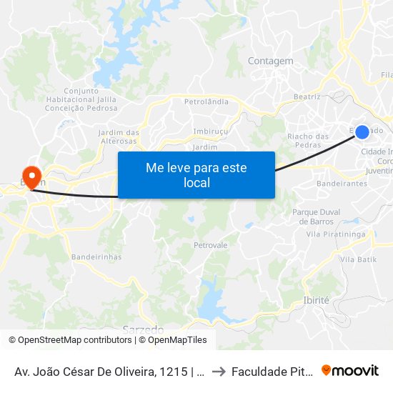 Av. João César De Oliveira, 1215 | Big Shopping to Faculdade Pitágoras map