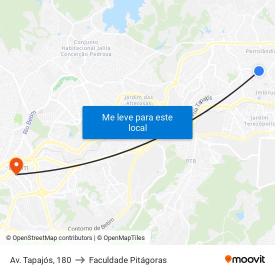 Av. Tapajós, 180 to Faculdade Pitágoras map