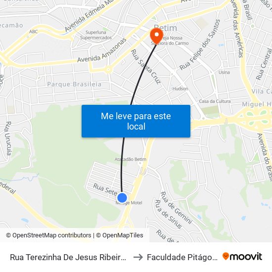 Rua Terezinha De Jesus Ribeiro, 40 to Faculdade Pitágoras map