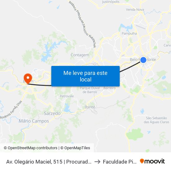 Av. Olegário Maciel, 515 | Procuradoria Da Justiça 3 to Faculdade Pitágoras map