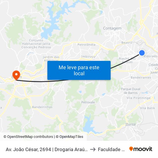 Av. João César, 2694 | Drogaria Araújo (Ônibus Municipais) to Faculdade Pitágoras map