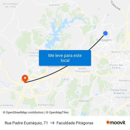 Rua Padre Eustáquio, 71 to Faculdade Pitágoras map