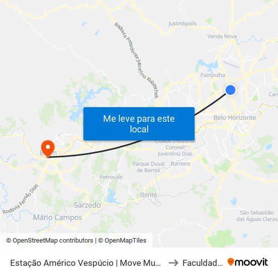 Estação Américo Vespúcio | Move Municipal - Plataforma A1 - Sentido Centro to Faculdade Pitágoras map