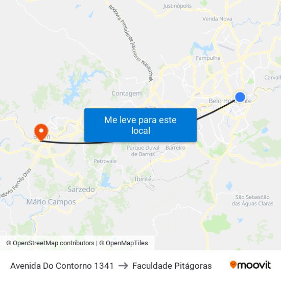 Avenida Do Contorno 1341 to Faculdade Pitágoras map