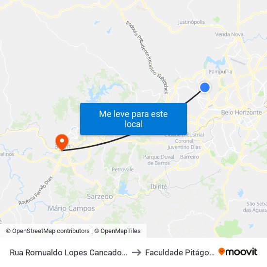 Rua Romualdo Lopes Cancado 819 to Faculdade Pitágoras map