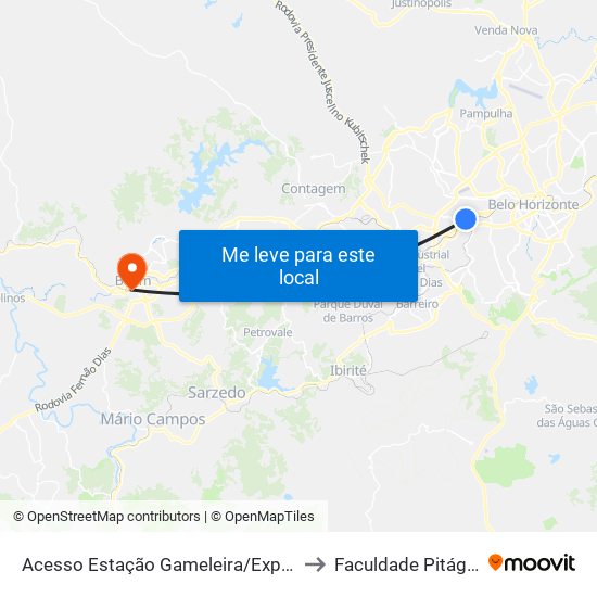 Acesso Estação Gameleira/Expominas to Faculdade Pitágoras map