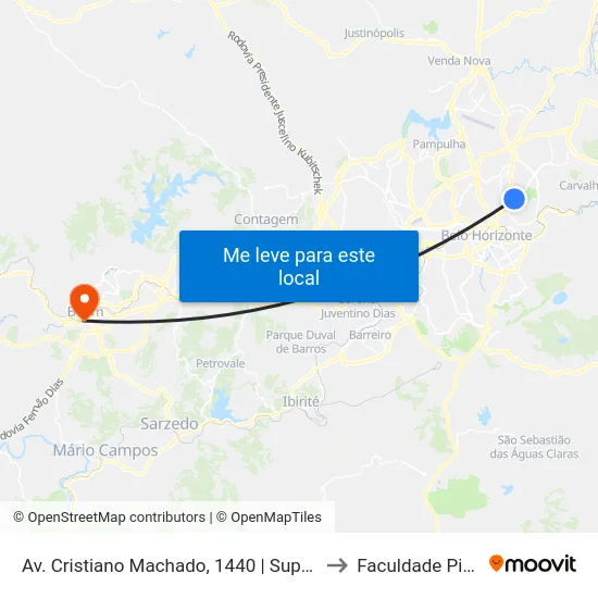 Av. Cristiano Machado, 1440 | Supermercado Epa to Faculdade Pitágoras map