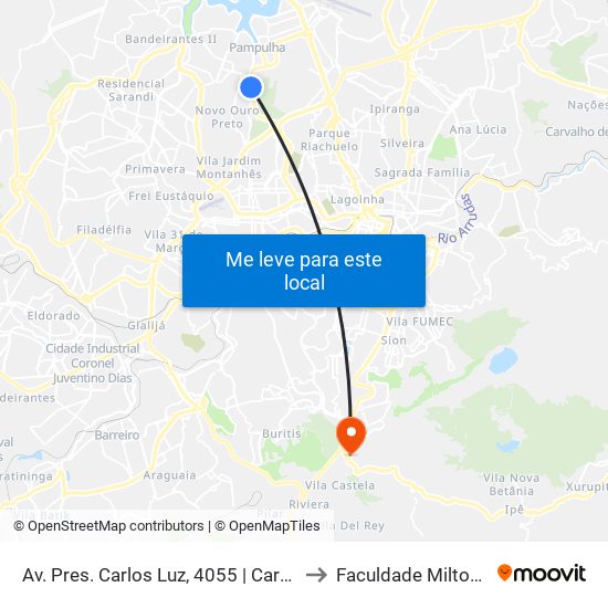 Av. Pres. Carlos Luz, 4055 | Carrefour Pampulha to Faculdade Milton Campos map