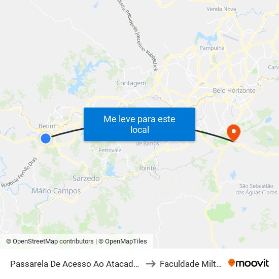 Passarela De Acesso Ao Atacadão | Morada Do Trevo to Faculdade Milton Campos map