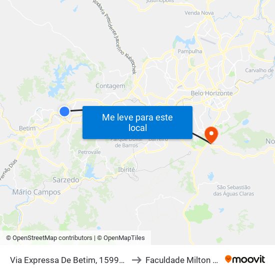 Via Expressa De Betim, 15999 | Transpes to Faculdade Milton Campos map