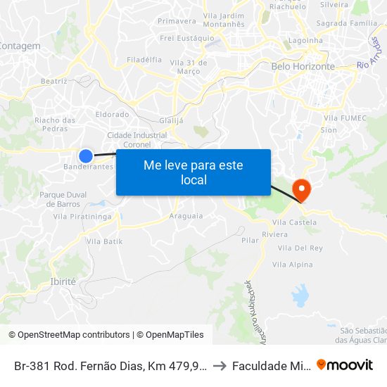 Br-381 Rod. Fernão Dias, Km 479,9 Sul, 2211 | Supermercado Bh to Faculdade Milton Campos map