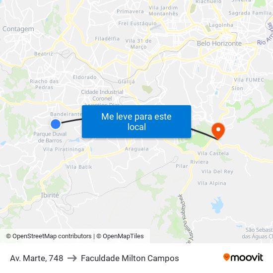 Av. Marte, 748 to Faculdade Milton Campos map