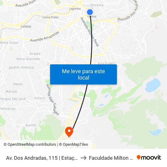 Av. Dos Andradas, 115 | Estação Central 3 to Faculdade Milton Campos map