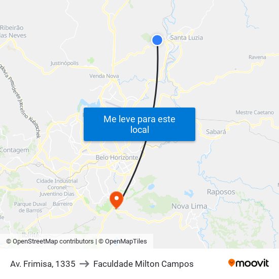 Av. Frimisa, 1335 to Faculdade Milton Campos map