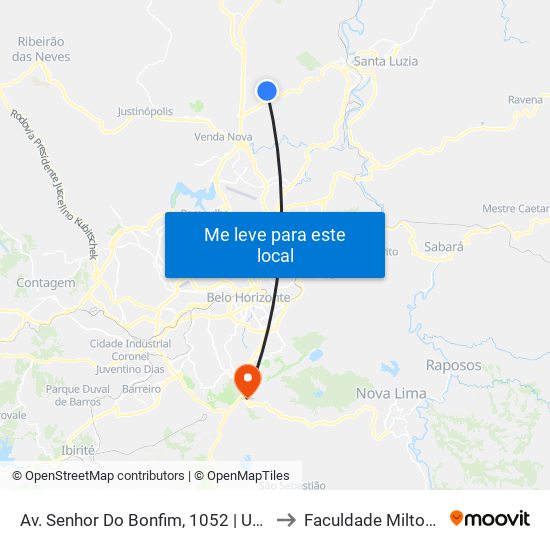 Av. Senhor Do Bonfim, 1052 | Upa São Benedito to Faculdade Milton Campos map