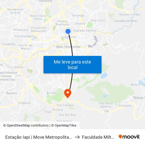 Estação Iapi | Move Metropolitano - Sentido Centro to Faculdade Milton Campos map