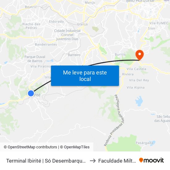 Terminal Ibirité | Só Desembarque (Encerrando Viagem) to Faculdade Milton Campos map