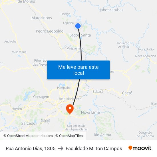 Rua Antônio Dias, 1805 to Faculdade Milton Campos map