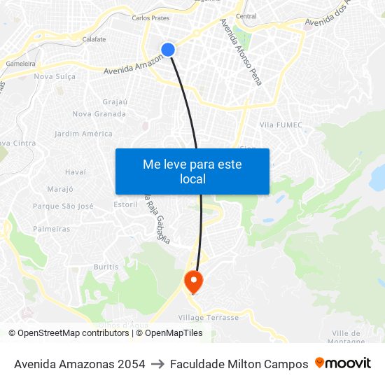 Avenida Amazonas 2054 to Faculdade Milton Campos map