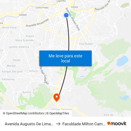 Avenida Augusto De Lima 325 to Faculdade Milton Campos map
