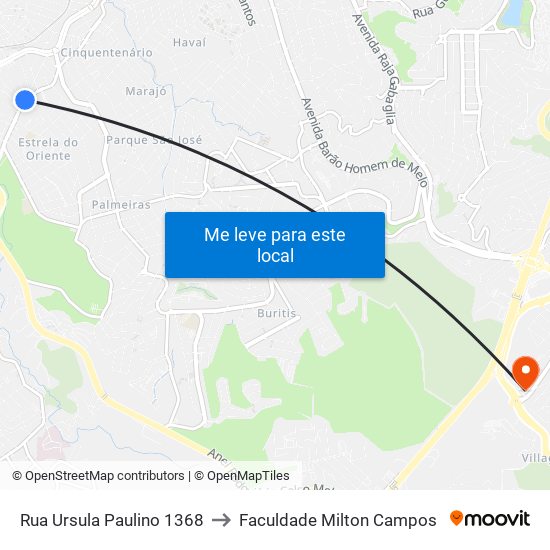 Rua Ursula Paulino 1368 to Faculdade Milton Campos map