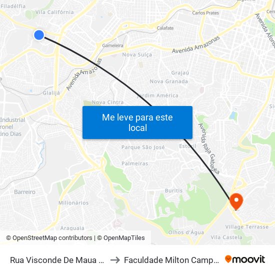 Rua Visconde De Maua 95 to Faculdade Milton Campos map