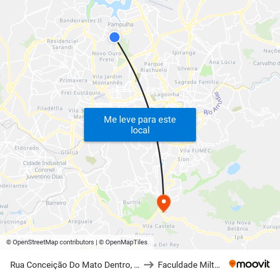 Rua Conceição Do Mato Dentro, 258 | Bem Ortifruti to Faculdade Milton Campos map
