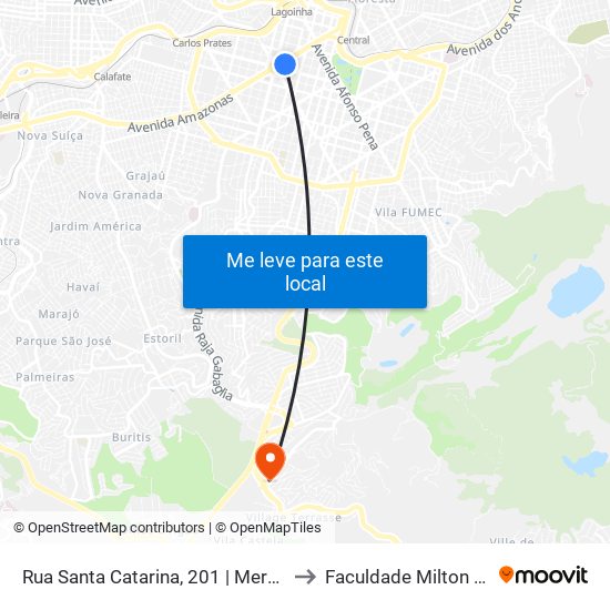 Rua Santa Catarina, 201 | Mercado Central to Faculdade Milton Campos map