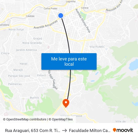 Rua Araguari, 653 Com R. Timbiras to Faculdade Milton Campos map