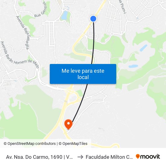 Av. Nsa. Do Carmo, 1690 | Verdemar 2 to Faculdade Milton Campos map