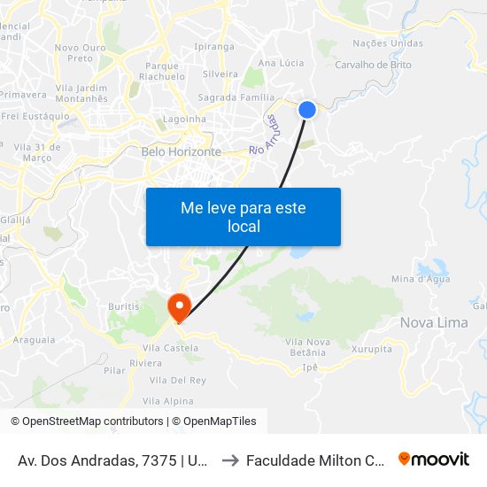 Av. Dos Andradas, 7375 | Upa Leste to Faculdade Milton Campos map