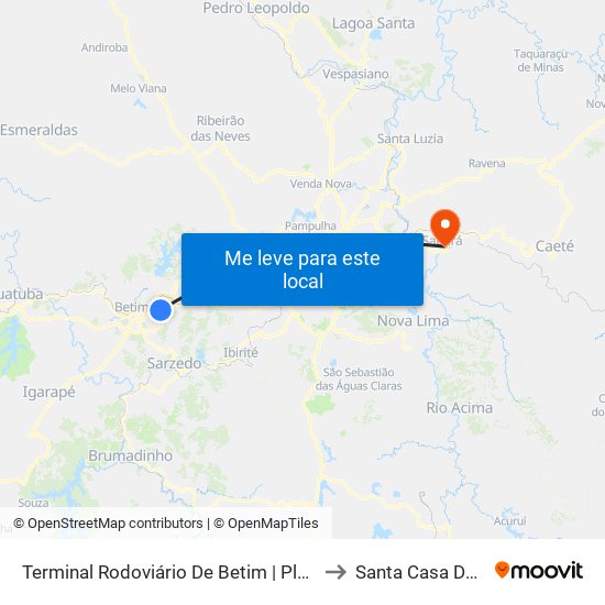 Terminal Rodoviário De Betim | Plataforma B2 - Sentido Bairro to Santa Casa De Misericórdia map