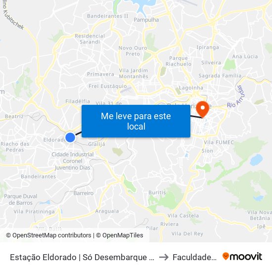 Estação Eldorado | Só Desembarque (Linhas Encerrando Viagem) to Faculdade Pitágoras map