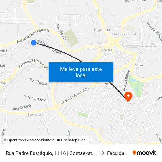 Rua Padre Eustáquio, 1116 | Contaexata E Oposto A Padaria Pão & Mantimentos to Faculdade Pitágoras map