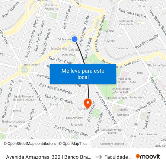 Avenida Amazonas, 322 | Banco Bradesco Antes Da Praça Sete to Faculdade Pitágoras map