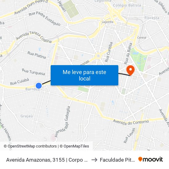 Avenida Amazonas, 3155 | Corpo De Bombeiros to Faculdade Pitágoras map