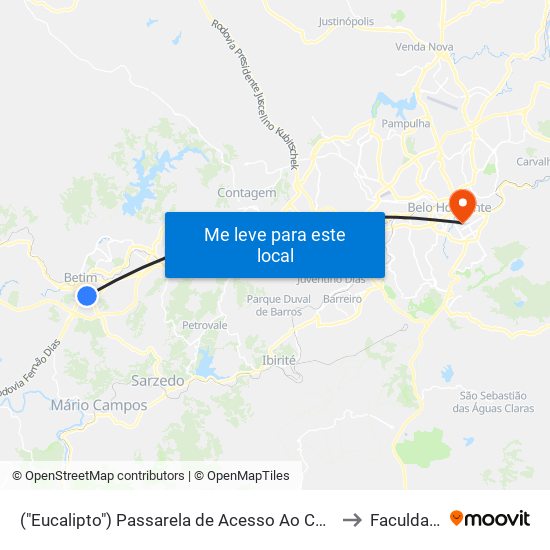 ("Eucalipto") Passarela de Acesso Ao Centro De Betim (Avenida Jk/Praça Milton Campos) to Faculdade Pitágoras map