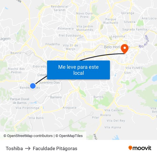 Toshiba to Faculdade Pitágoras map