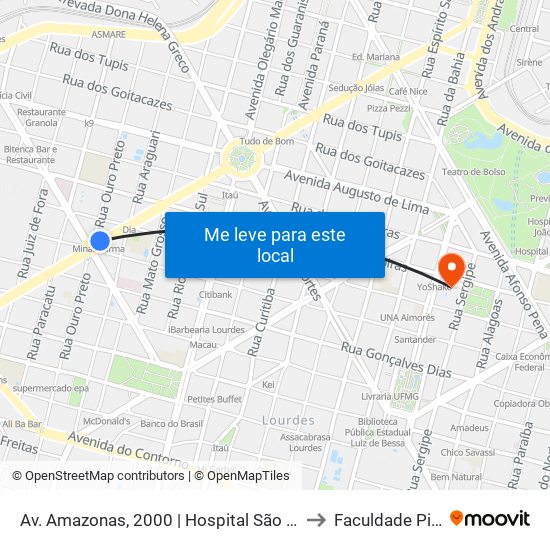 Av. Amazonas, 2000 | Hospital São José Amazonas 2 to Faculdade Pitágoras map