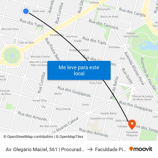 Av. Olegário Maciel, 561 | Procuradoria Da Justiça 2 to Faculdade Pitágoras map