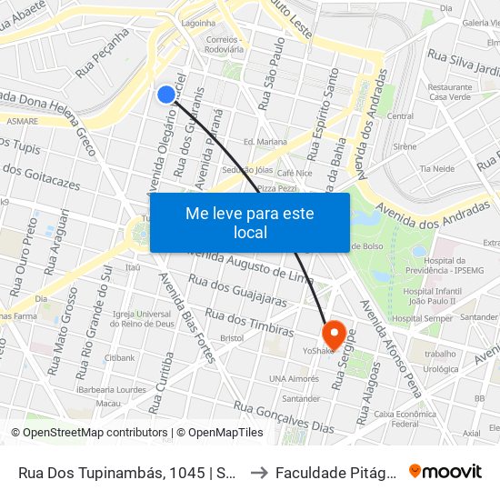 Rua Dos Tupinambás, 1045 | Senac 2 to Faculdade Pitágoras map