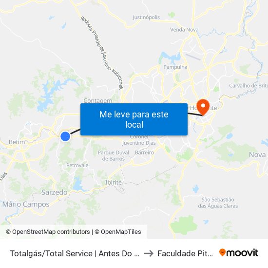 Totalgás/Total Service | Antes Do Trevo Da Ritz to Faculdade Pitágoras map