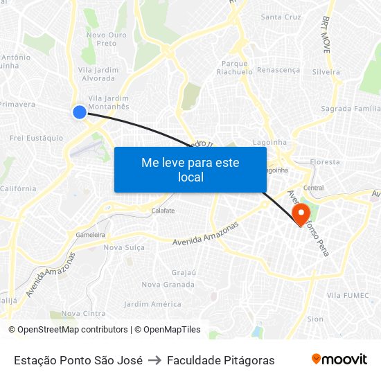 Estação Ponto São José to Faculdade Pitágoras map