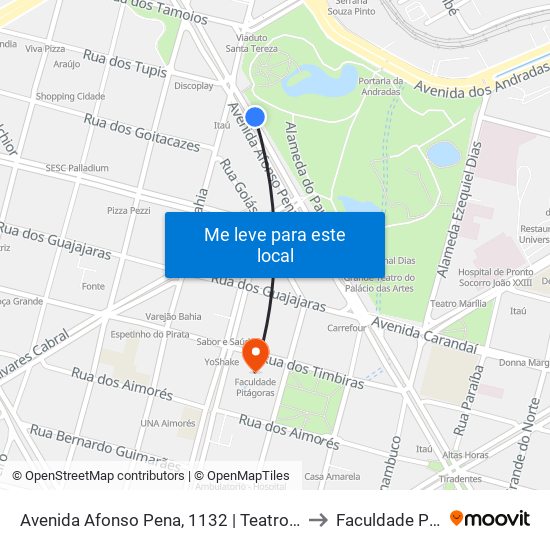 Avenida Afonso Pena, 1132 | Teatro Francisco Nunes 3 to Faculdade Pitágoras map