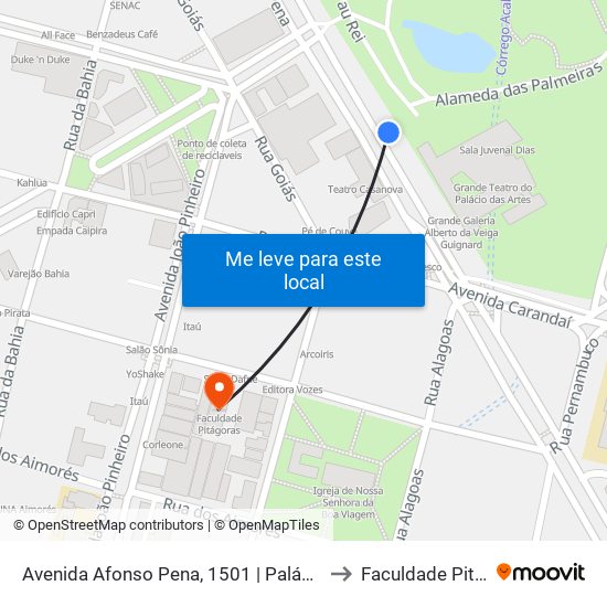 Avenida Afonso Pena, 1501 | Palácio Das Artes 1 to Faculdade Pitágoras map