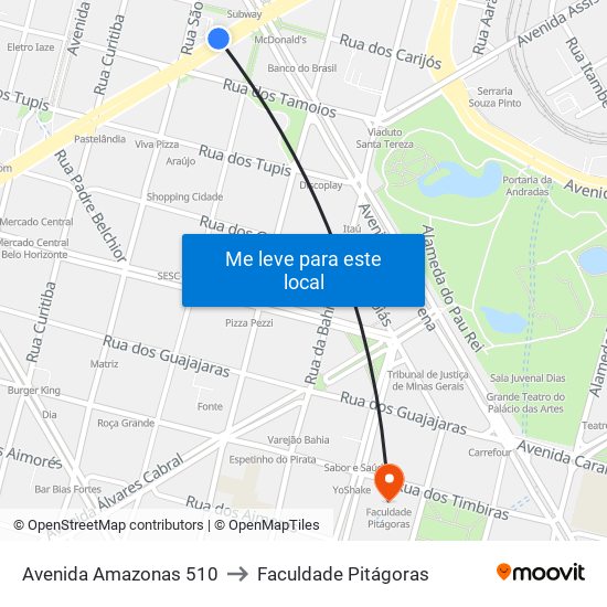 Avenida Amazonas 510 to Faculdade Pitágoras map