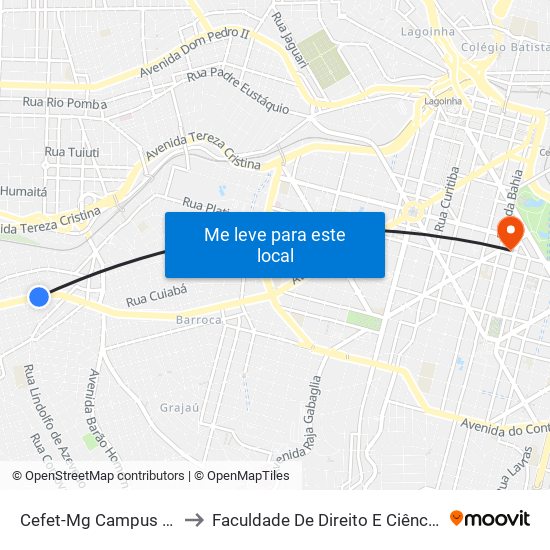 Cefet-Mg Campus I - Ponto 3 to Faculdade De Direito E Ciências Do Estado map